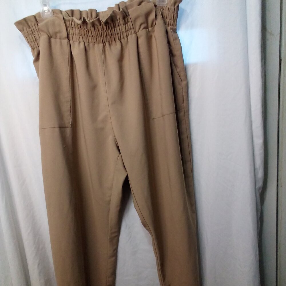 Hanna Nikole Pants Women 22W Elastic Waist Pockets Casual Tan